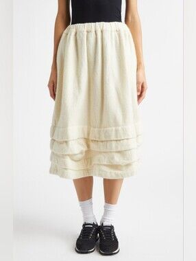 COMME DES GARÇONS Felted Wool Blend Tiered Hem Midi Skirt In Ecru S Org $945